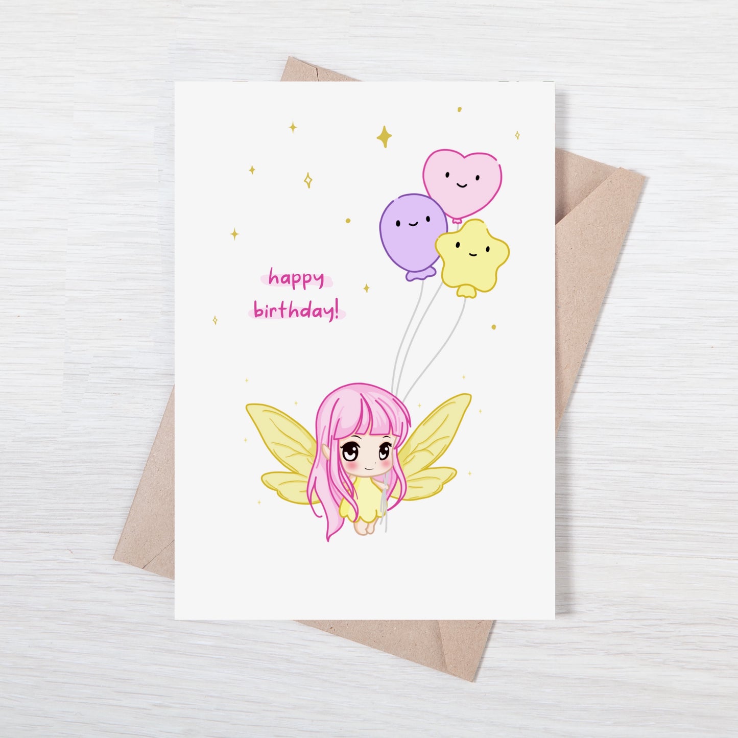 Customizable Kawaii Greeting Card - Luna with Balloons