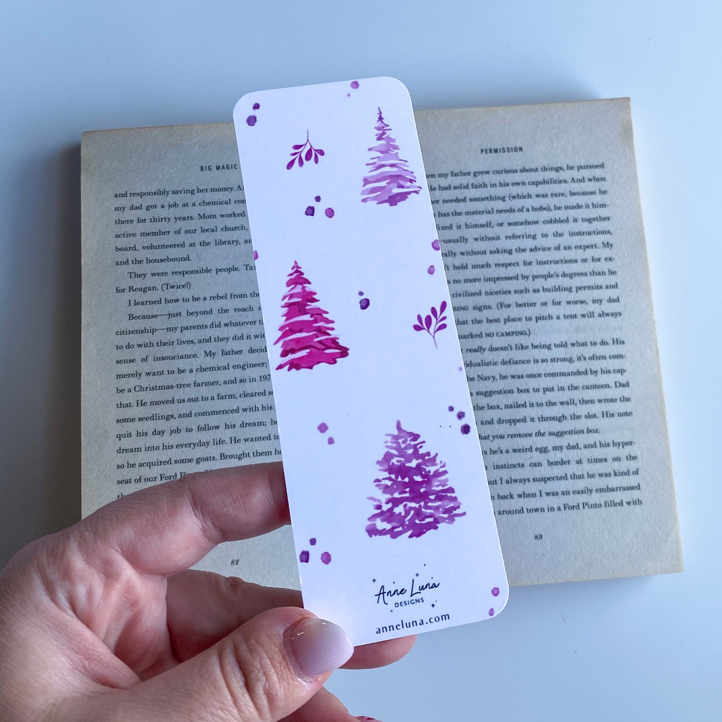 Christmas Illustration Bookmark - Pink Trees