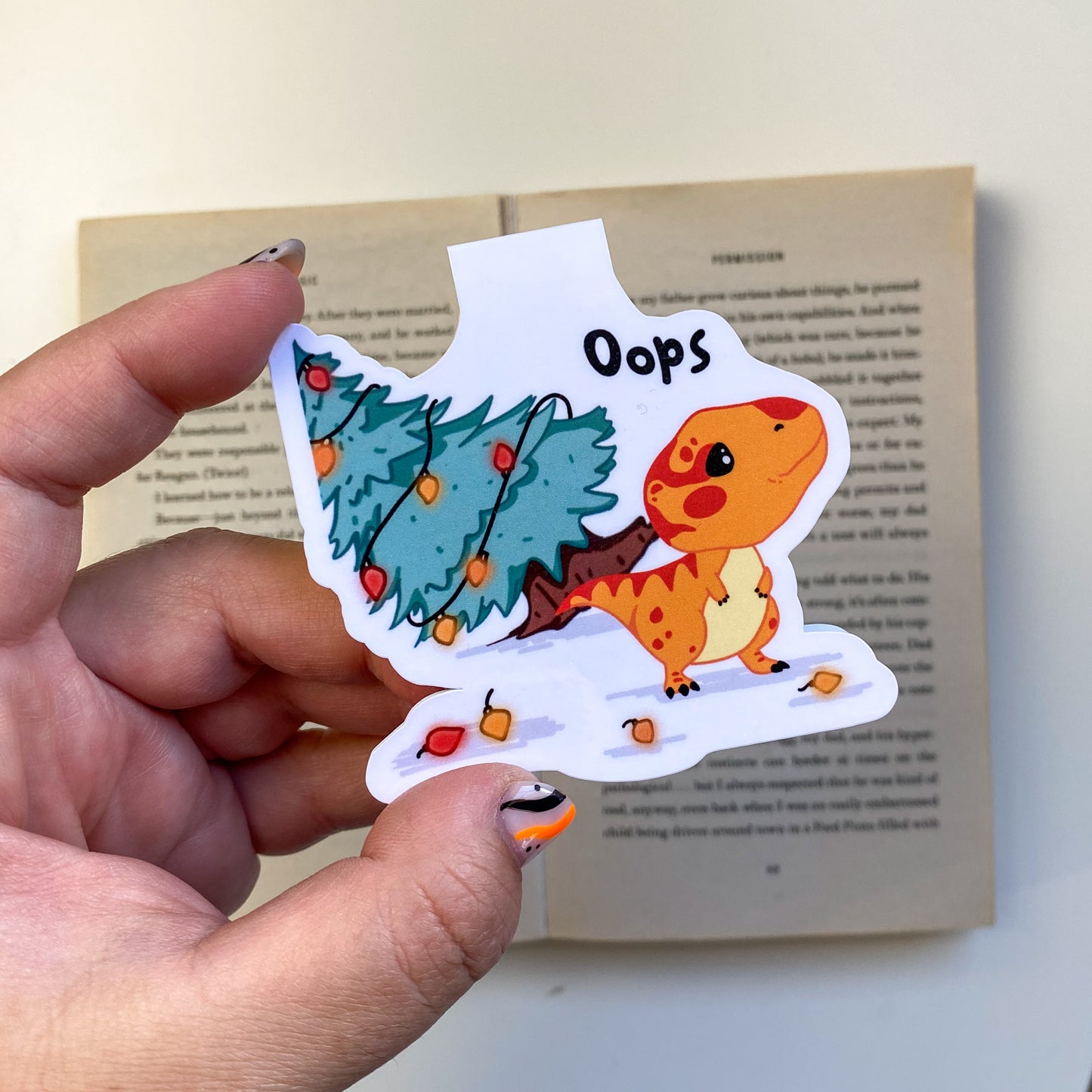 Magnetic Bookmark - Ty at Christmas - Kawaii Dinosaur