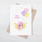Tarjeta Felicitación Kawaii Personalizable - Luna con Globos