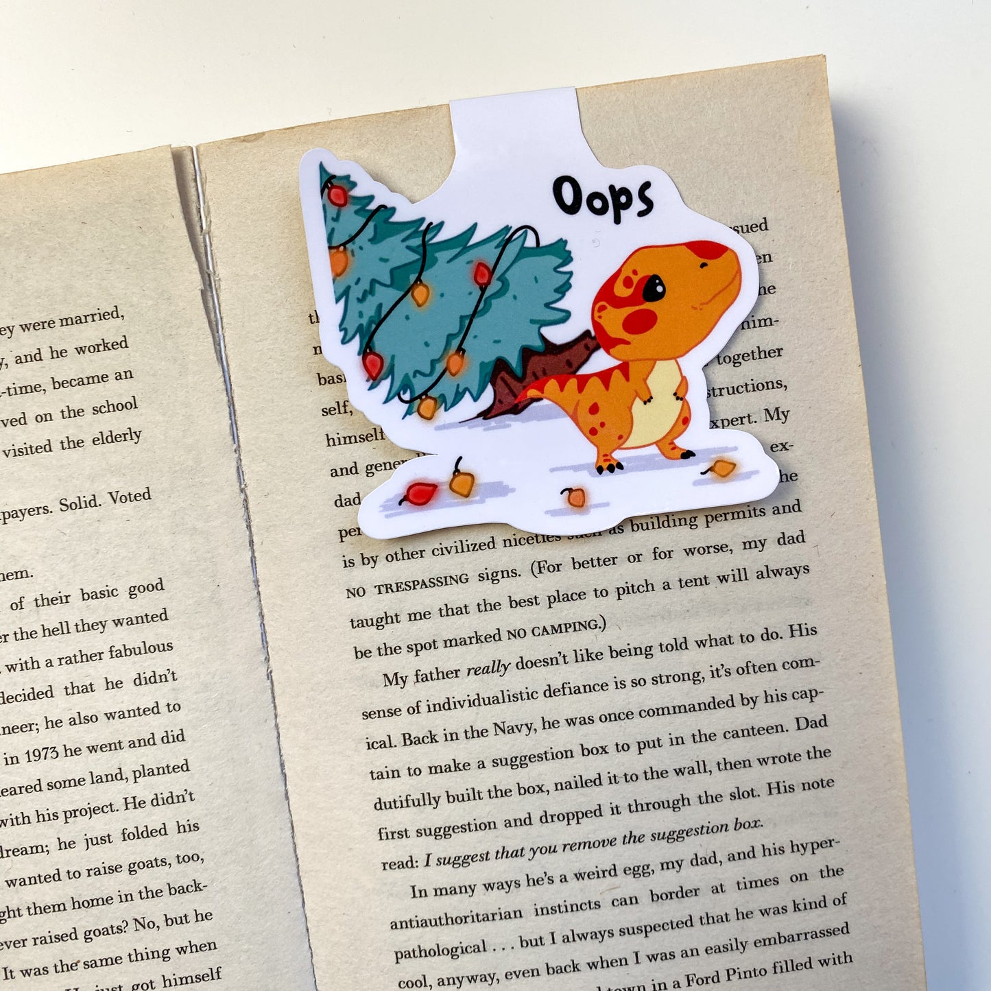 Magnetic Bookmark - Ty at Christmas - Kawaii Dinosaur