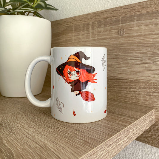 Taza Ilustrada - Elly y Nyx - Bruja y Gato Estilo Kawaii