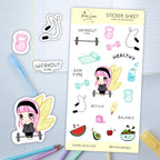 Kawaii Sticker Sheet - Moon Exercise - Bullet Journal Decoration