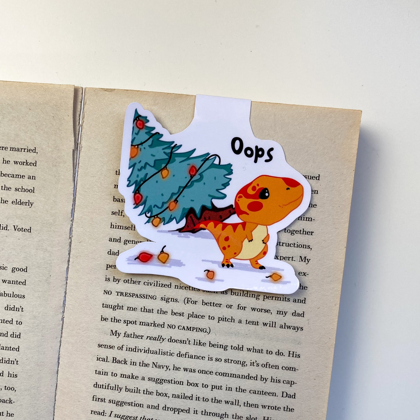 Magnetic Bookmark - Ty at Christmas - Kawaii Dinosaur