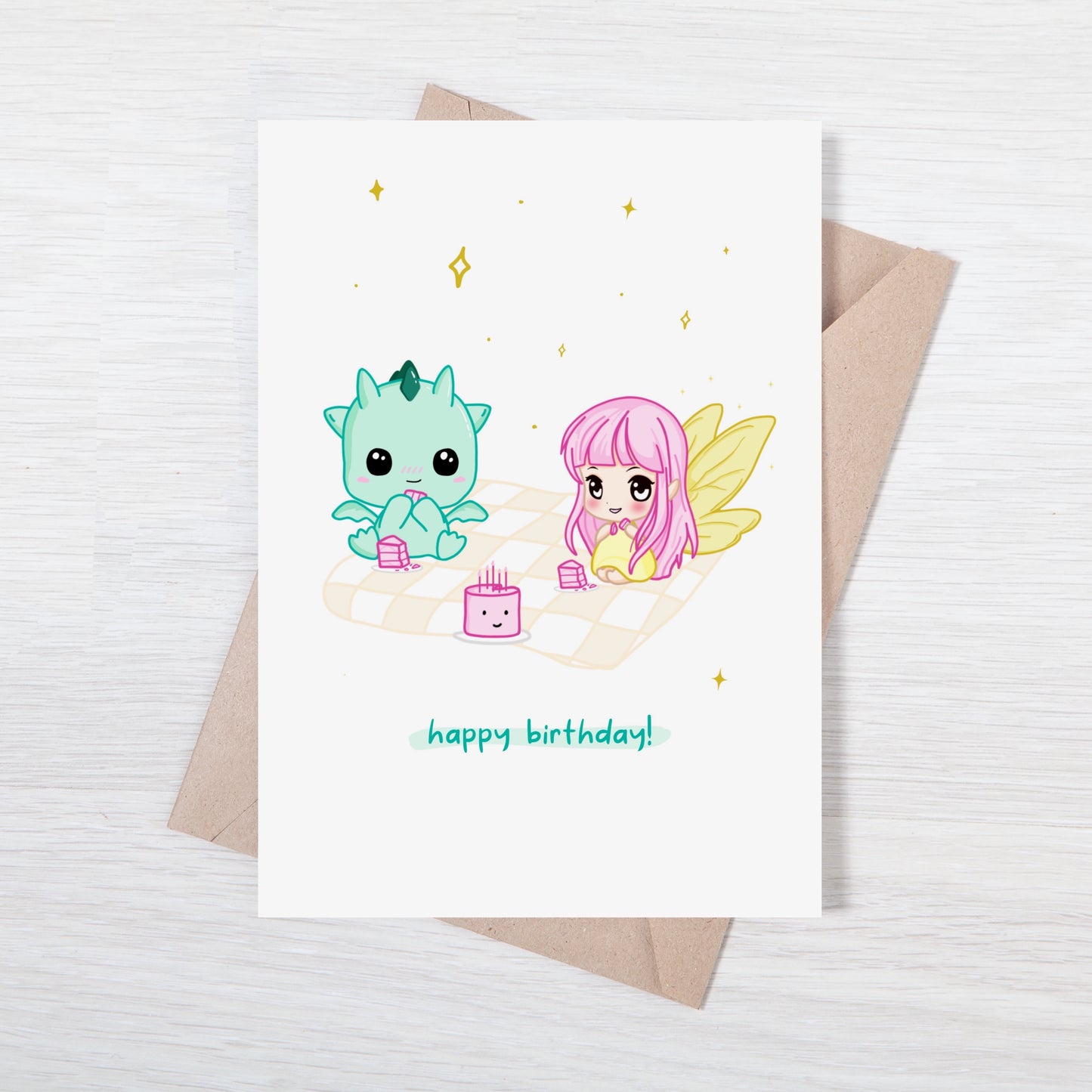 Tarjeta Felicitación Kawaii Personalizable - Kai y Luna