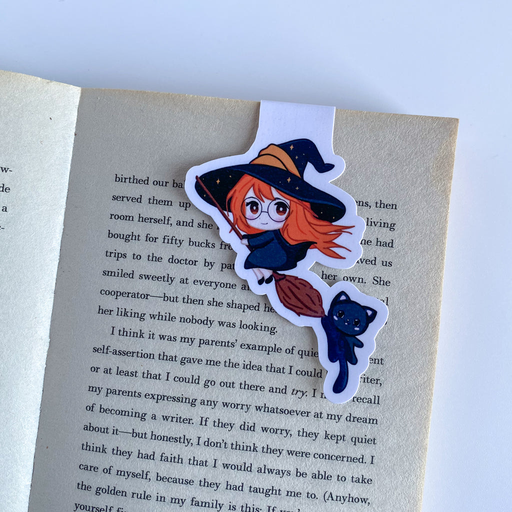 Magnetic Bookmark - Elly and Nyx - Kawaii Witch and Cat