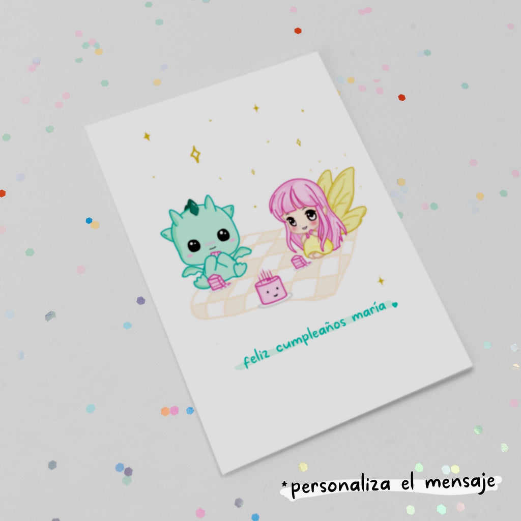 Customizable Kawaii Greeting Card - Kai and Luna