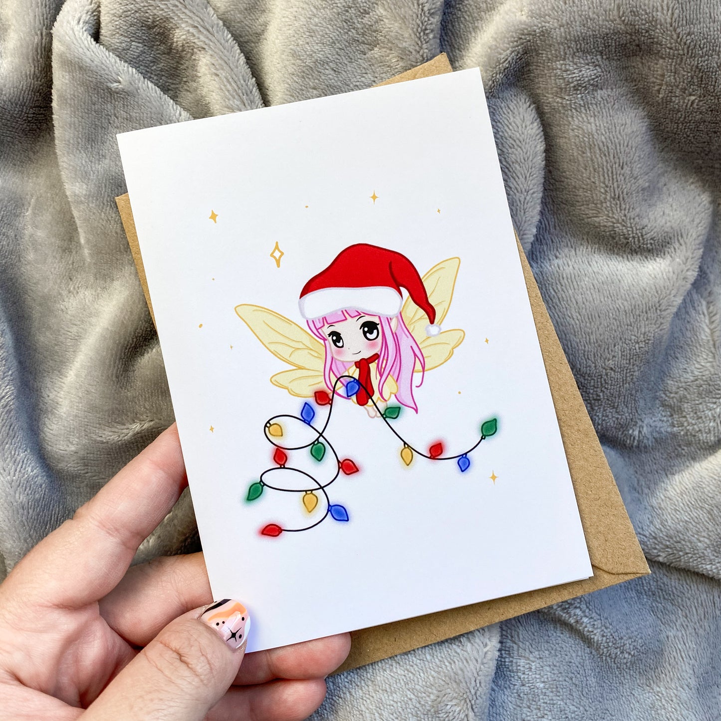 Tarjeta de Navidad Kawaii - Luna en Navidad