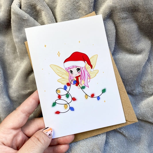 Tarjeta de Navidad Kawaii - Luna en Navidad