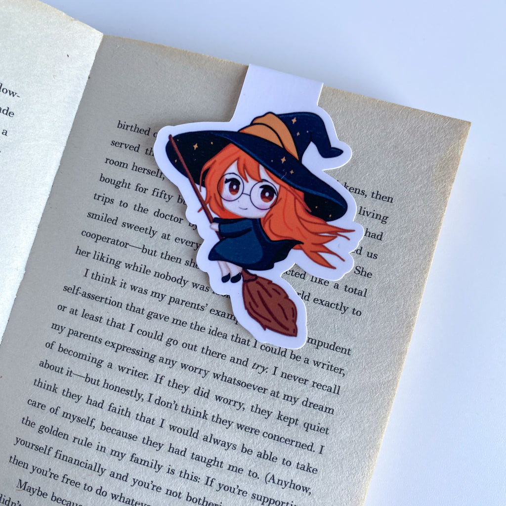Magnetic Bookmark - Elly with Broom - Kawaii Witch