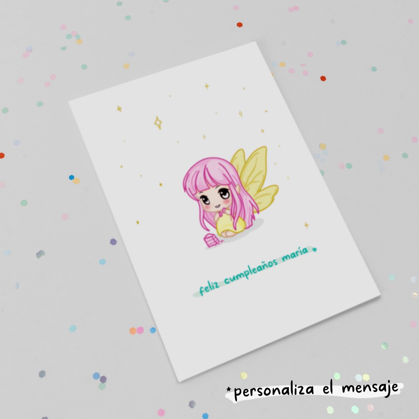 Tarjeta Felicitación Kawaii Personalizable - Luna