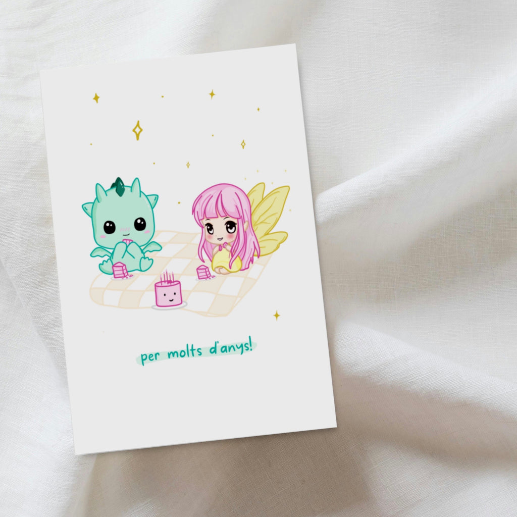 Customizable Kawaii Greeting Card - Kai and Luna