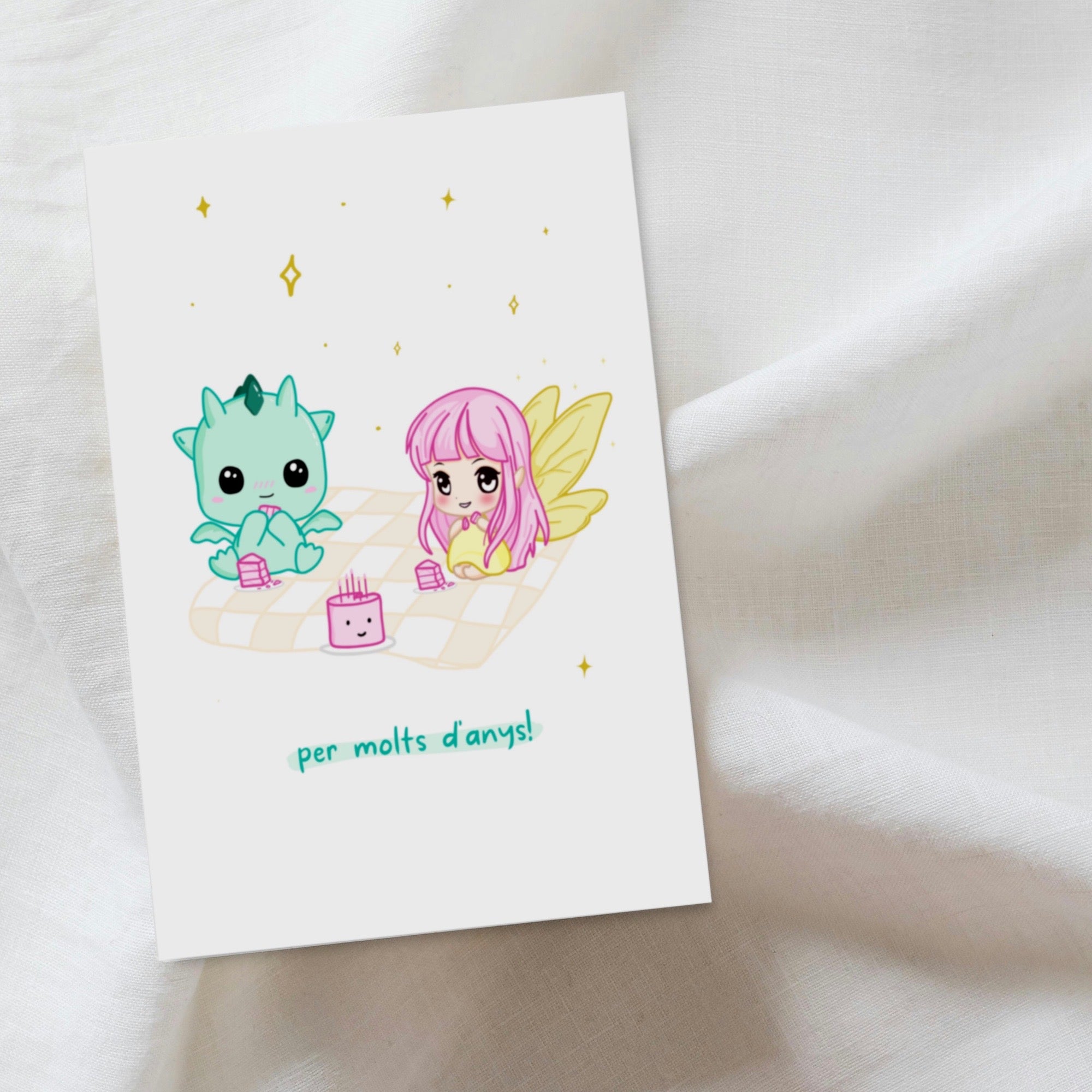Customizable Kawaii Greeting Card - Kai and Luna