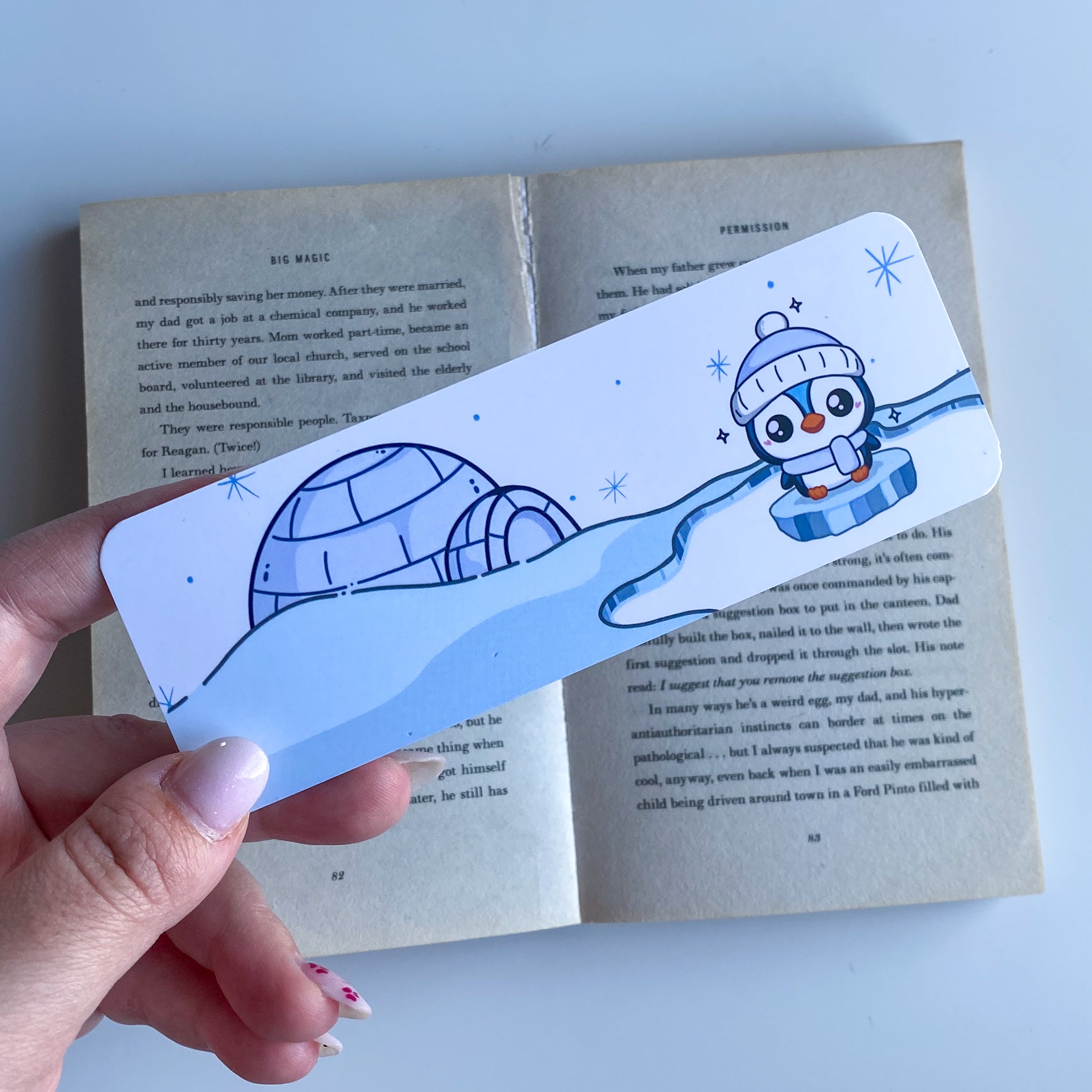 Marcapáginas Ilustración Invernal - Piko - Pingüino estilo Kawaii