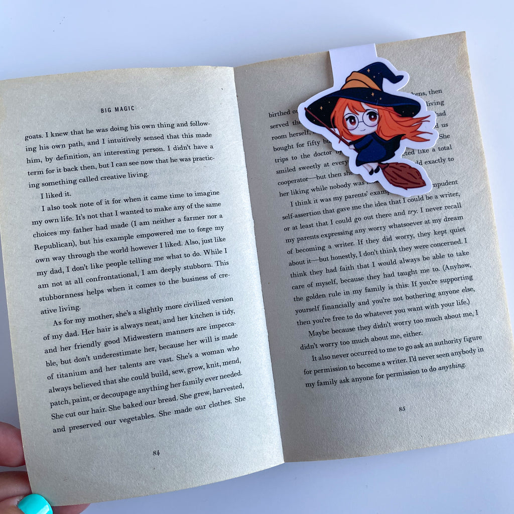 Magnetic Bookmark - Elly with Broom - Kawaii Witch
