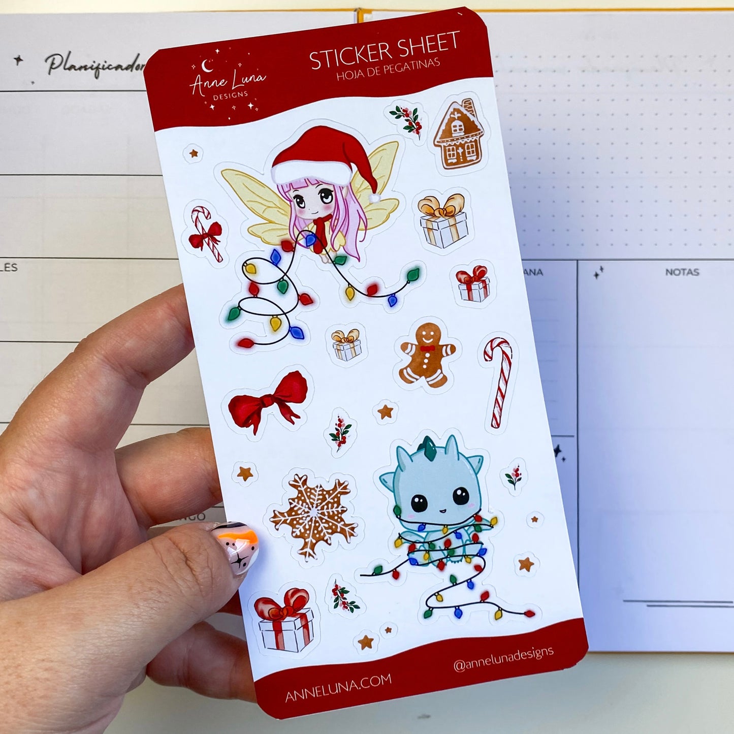 Hoja de Pegatinas Kawaii - Kai y Luna en Navidad - Decoración Bullet Journal