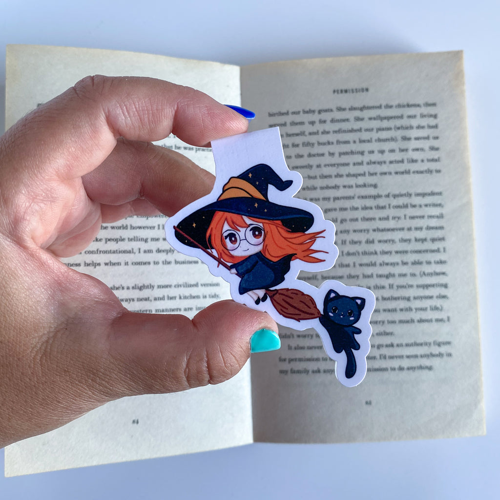 Magnetic Bookmark - Elly and Nyx - Kawaii Witch and Cat