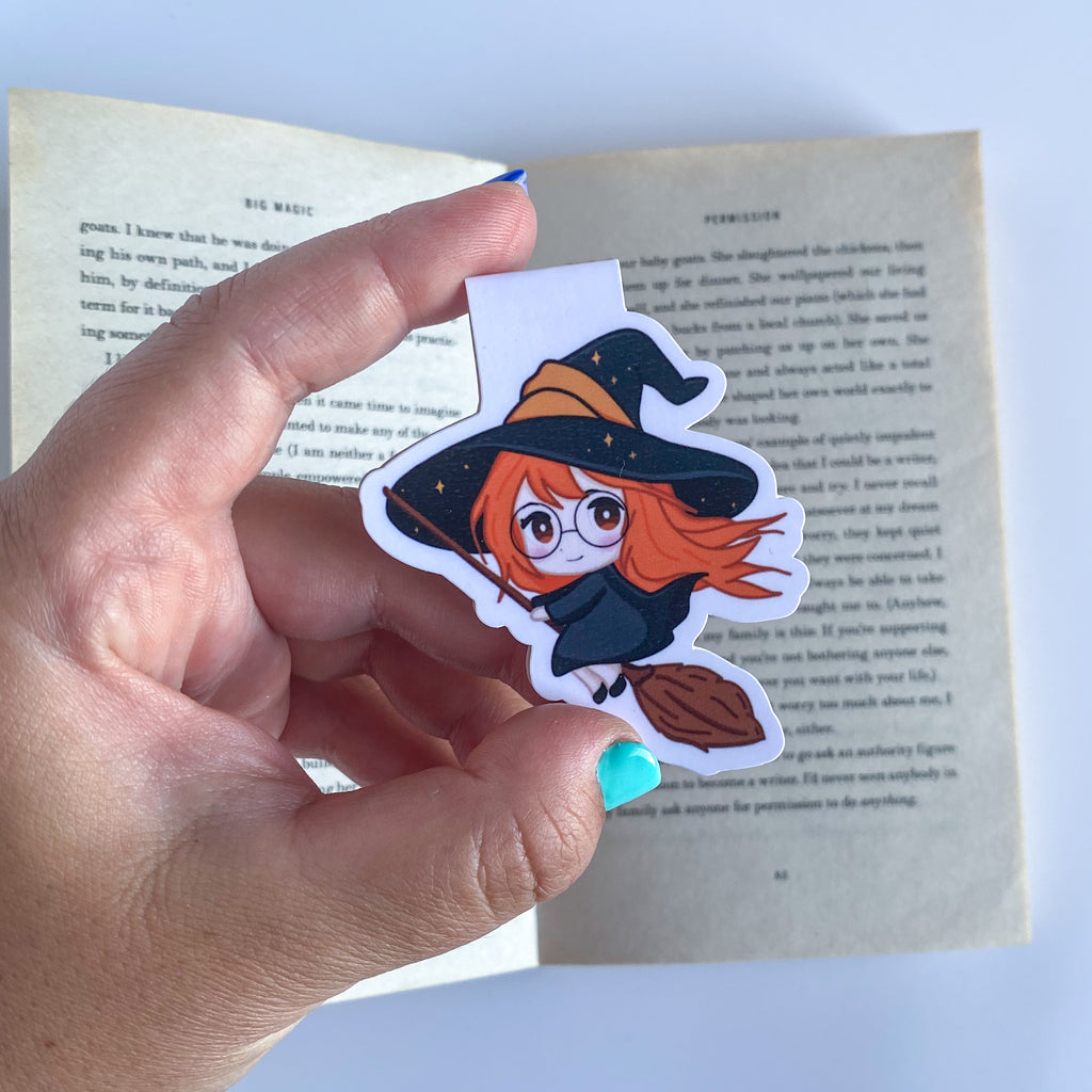 Magnetic Bookmark - Elly with Broom - Kawaii Witch