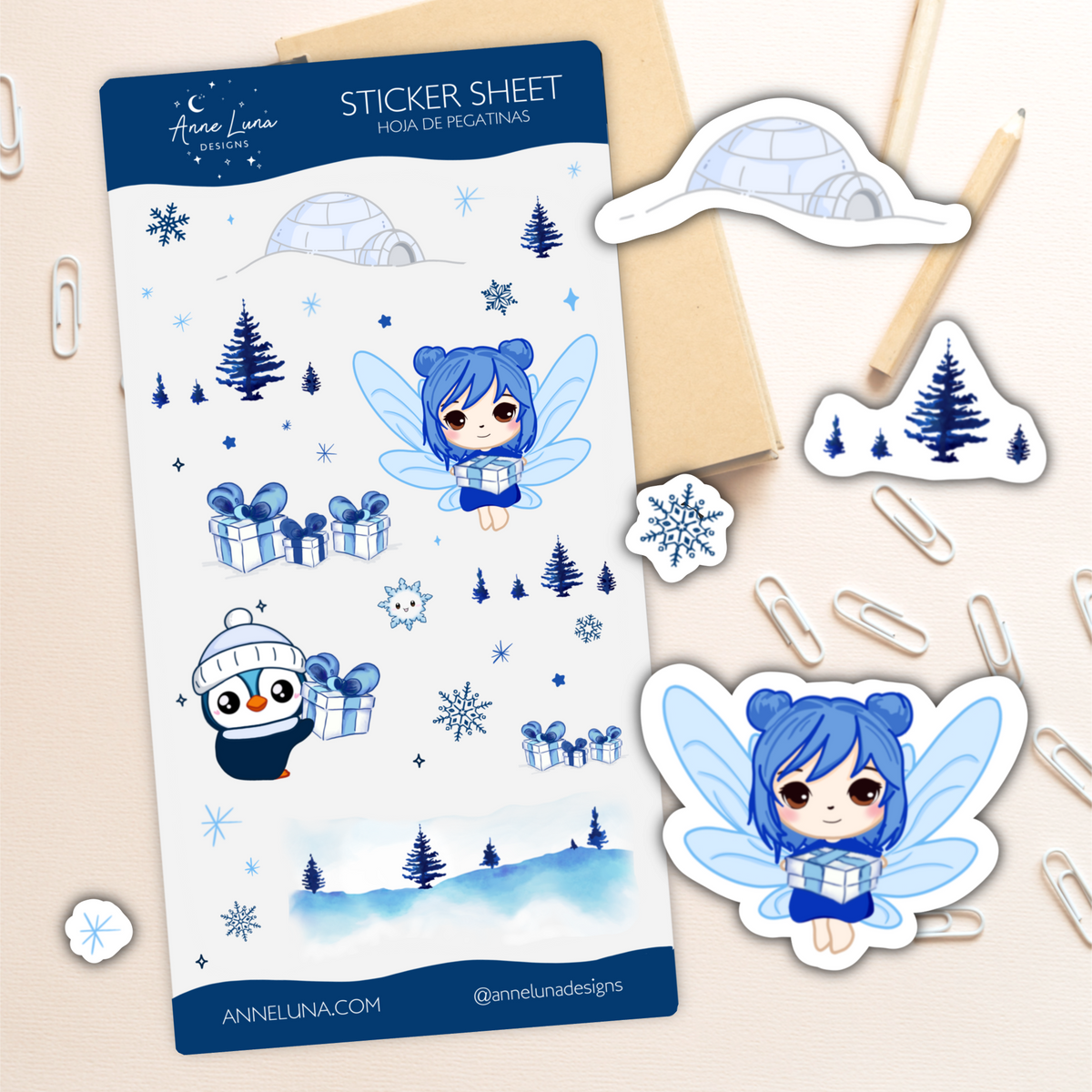 Hoja de Pegatinas Kawaii - Anya y Piko en Navidad - Decoración Bullet Journal