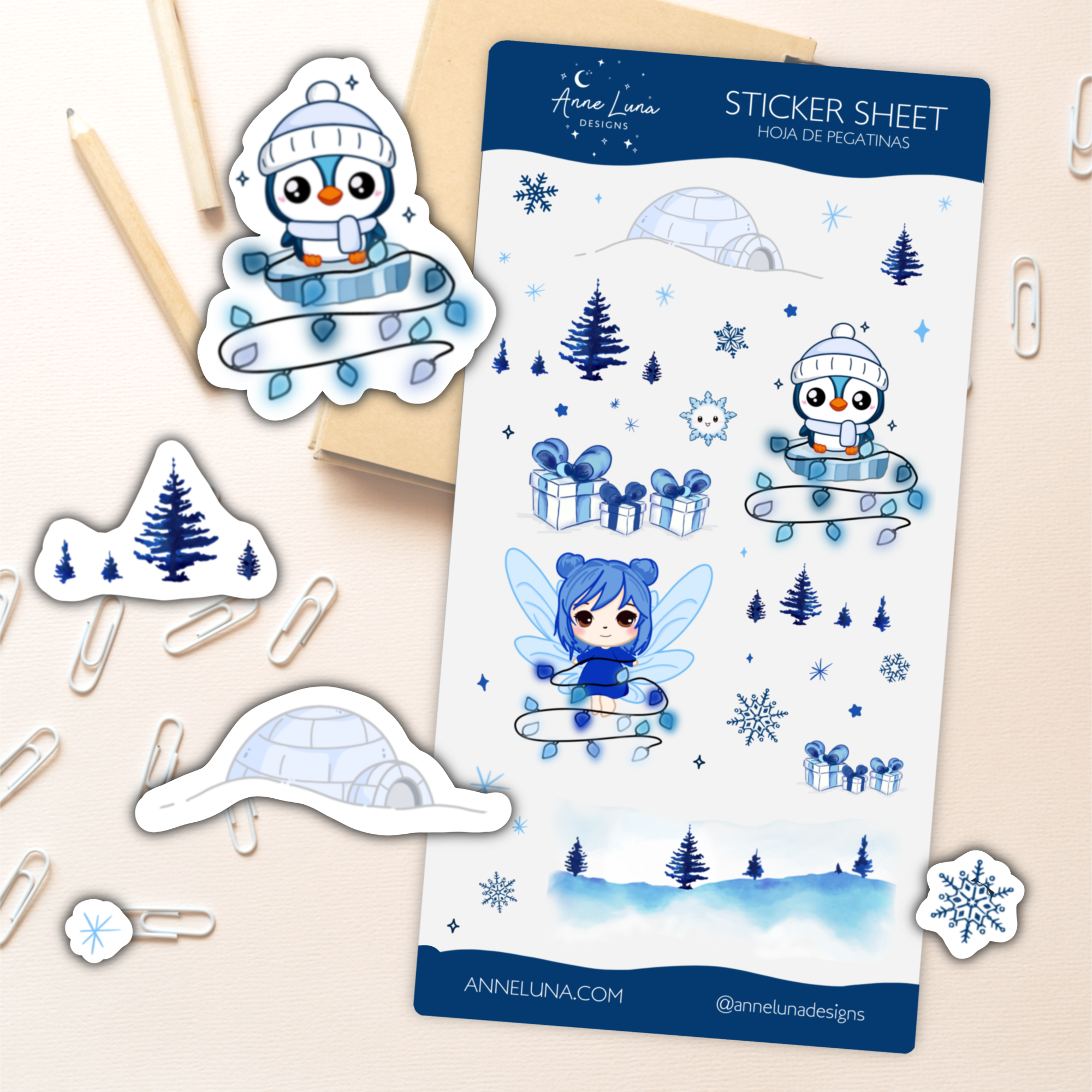 Hoja de Pegatinas Kawaii - Anya y Piko en Navidad - Decoración Bullet Journal