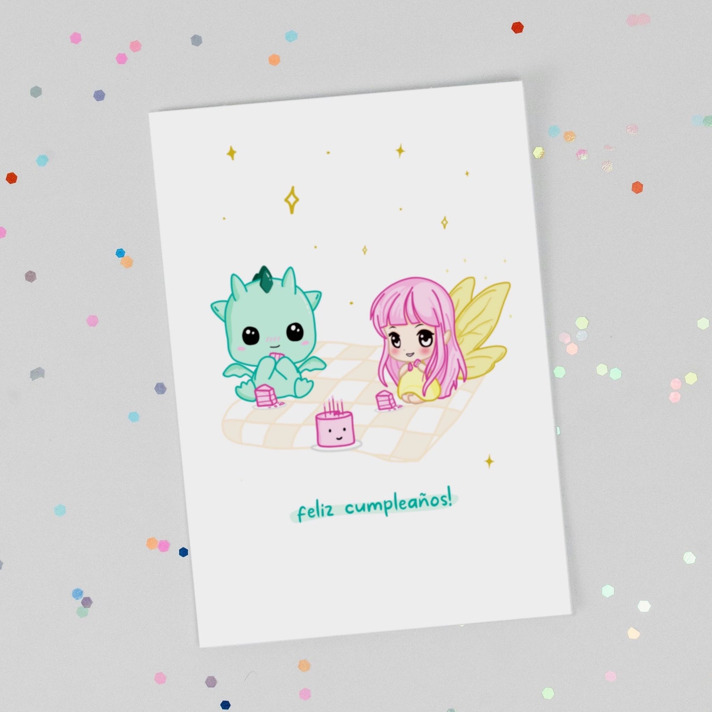 Tarjeta Felicitación Kawaii Personalizable - Kai y Luna