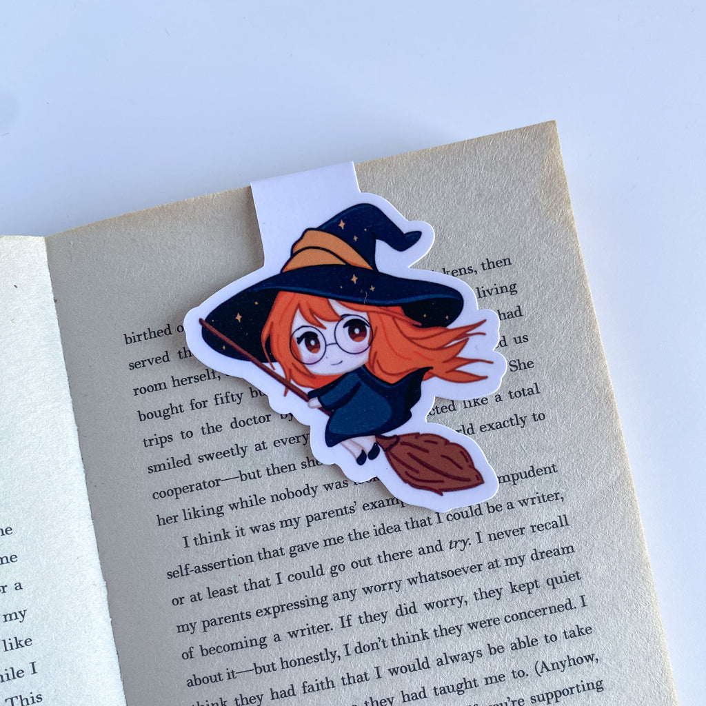Magnetic Bookmark - Elly with Broom - Kawaii Witch