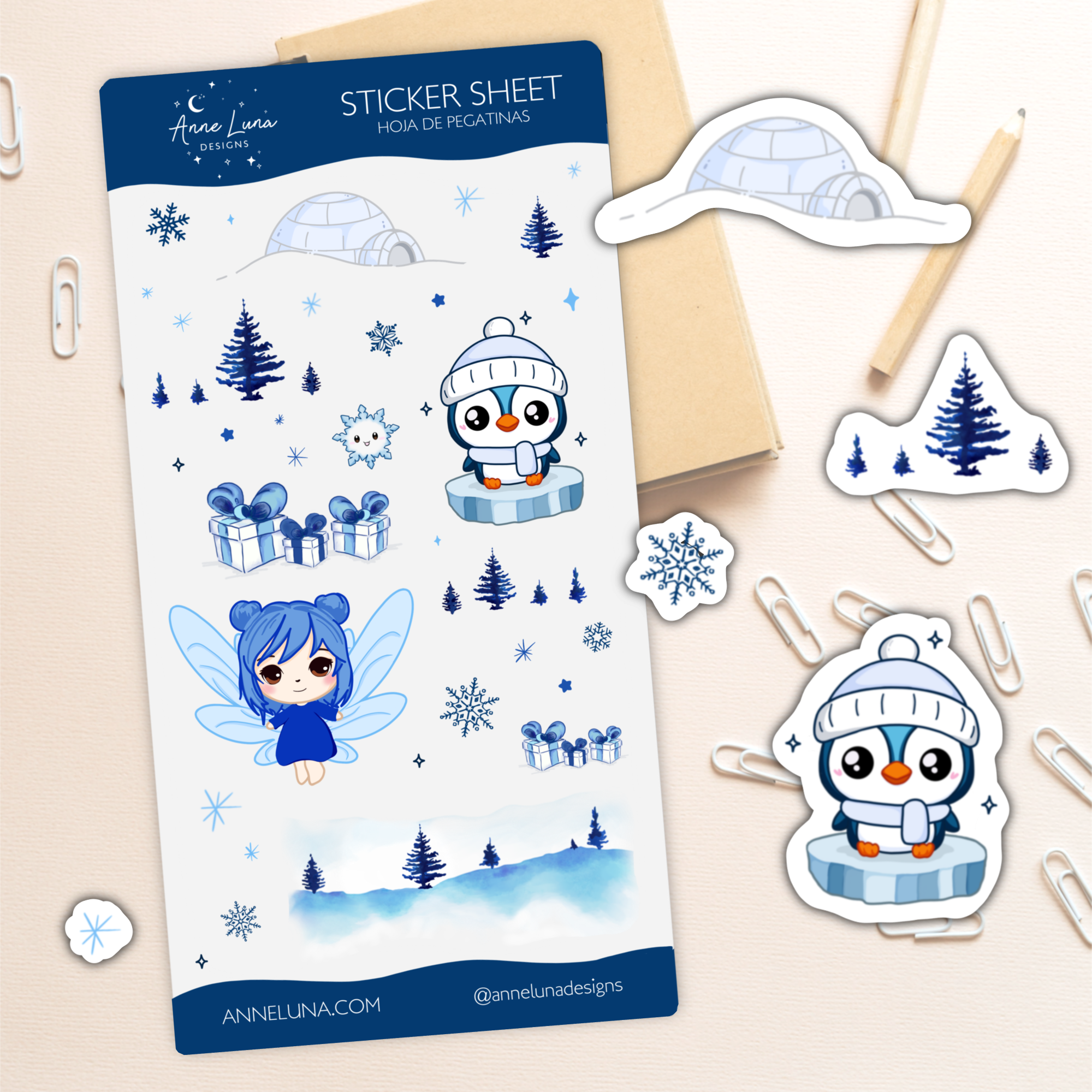 Hoja de Pegatinas Kawaii - Anya y Piko en Navidad - Decoración Bullet Journal