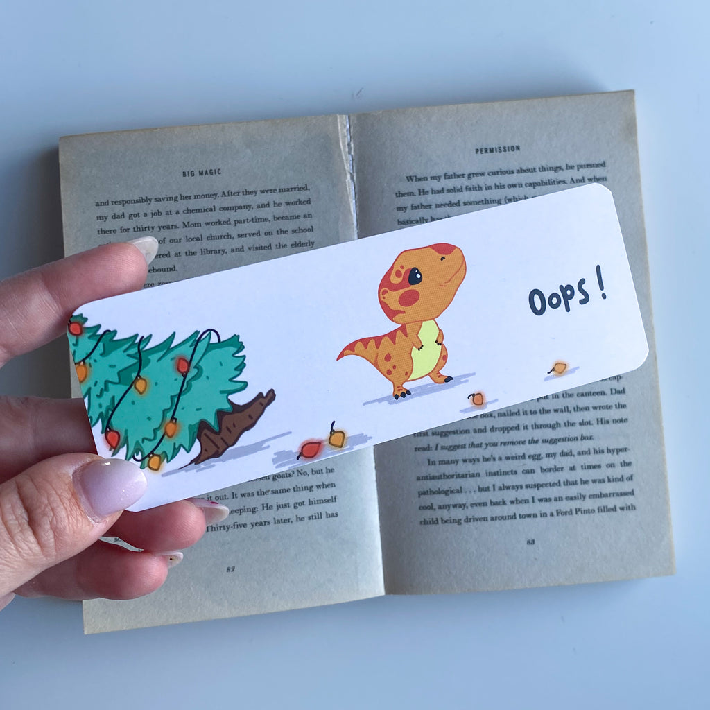 Christmas Illustration Bookmark - Ty - Kawaii Style Dinosaur