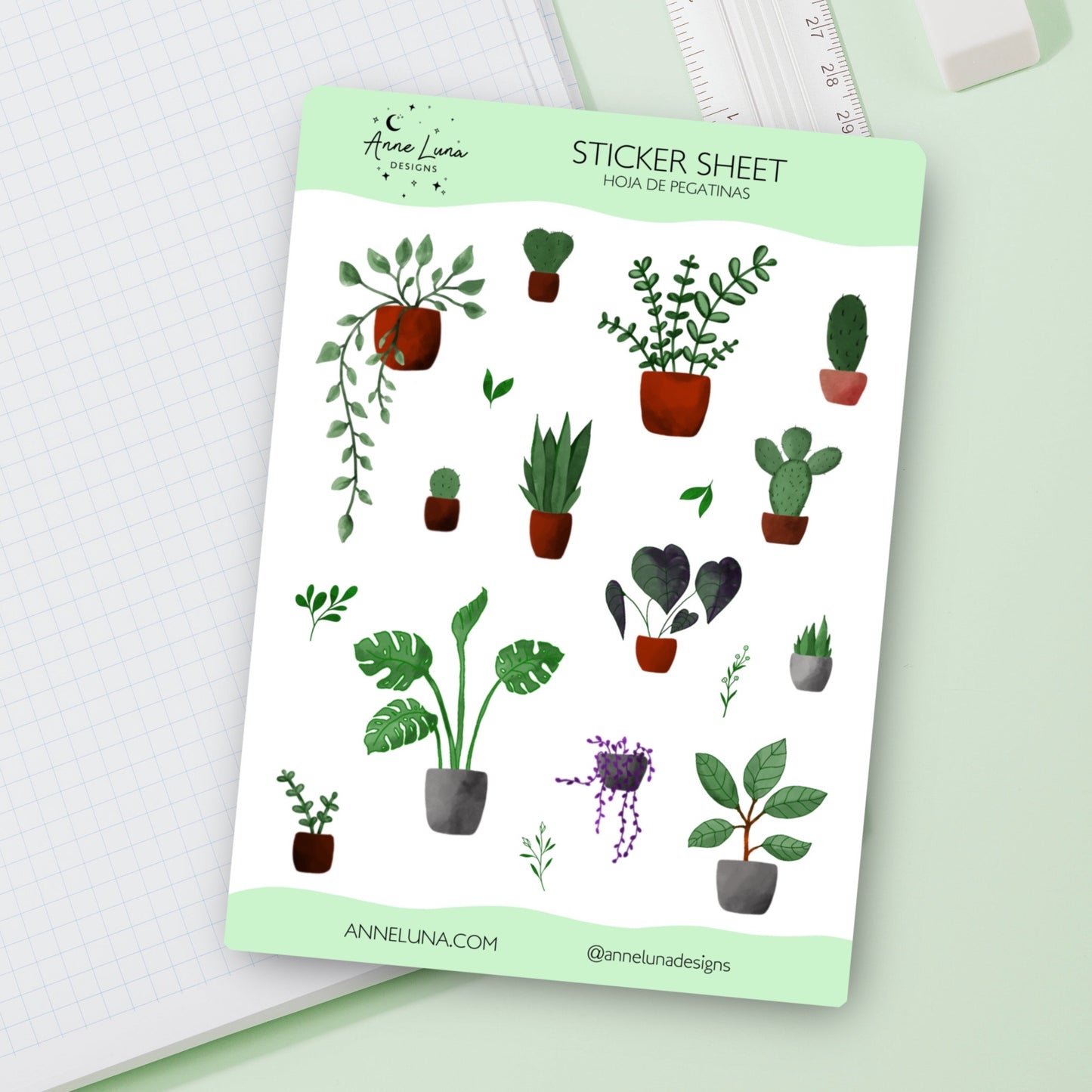 Hoja de Pegatinas con Plantas - Decoración Bullet Journal