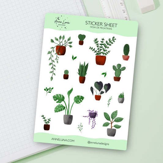 Hoja de Pegatinas con Plantas - Decoración Bullet Journal