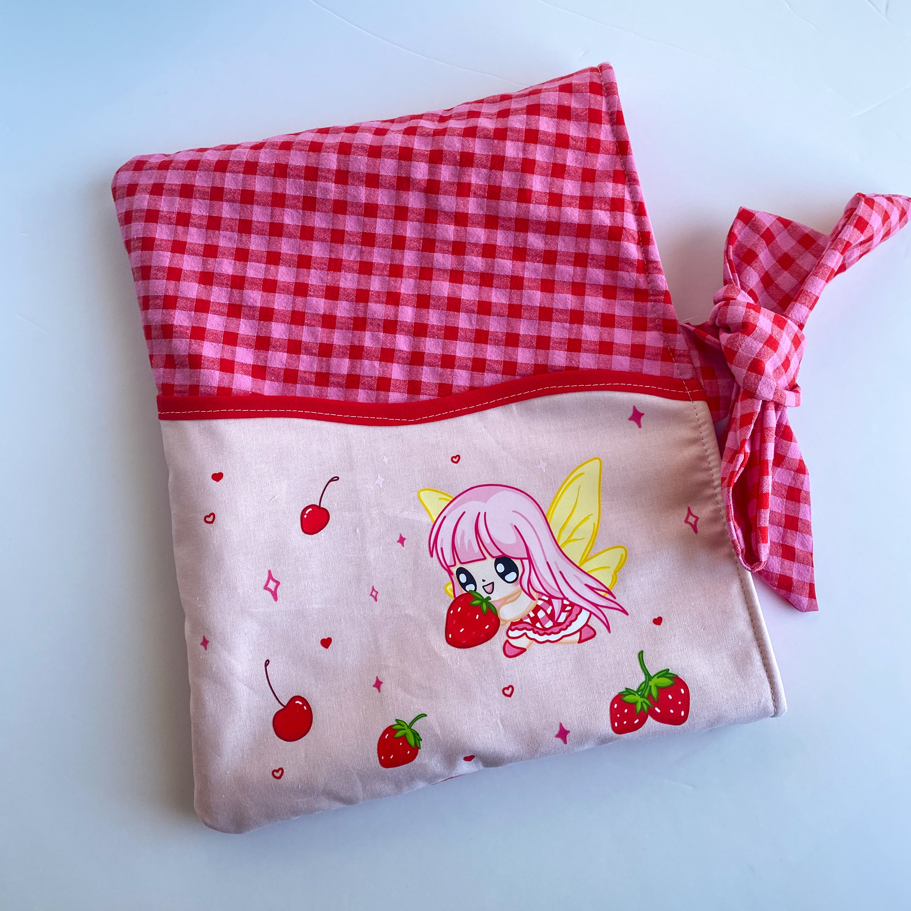 Funda acolchada con Lazo para libros, Kindle o iPad – Ilustración kawaii Sabor a Fresa
