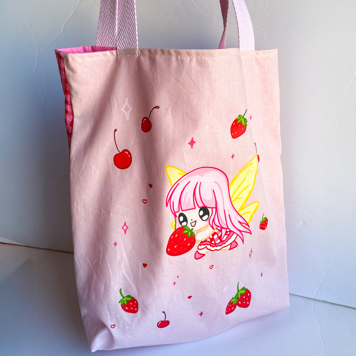 Bolsa Tote Bag con Diseño Kawaii - Sabor a Fresa
