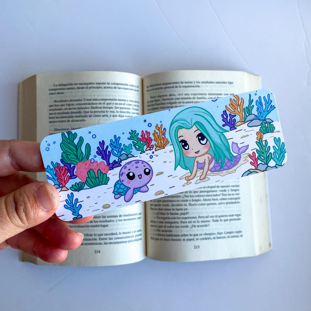 Marcapáginas Ilustración Bajo el Mar con Izzy, Sirena estilo Kawaii