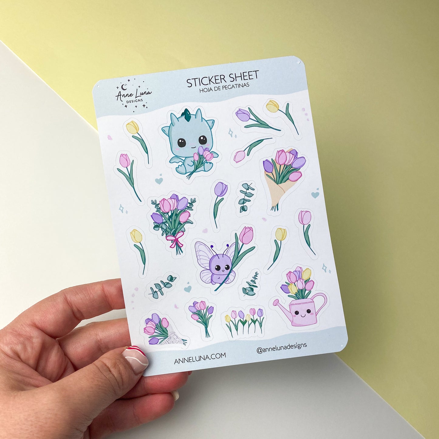 Hoja de Pegatinas Kawaii - Kai y Tulipanes - Decoración Bullet Journal