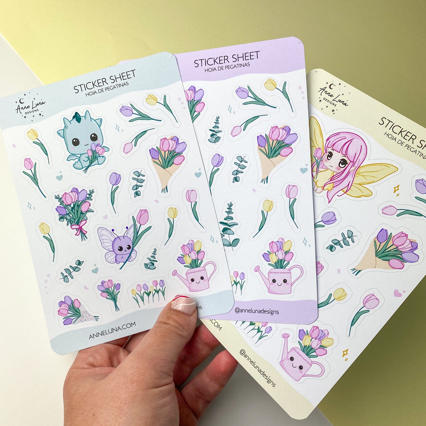 Hoja de Pegatinas Kawaii - Kai y Tulipanes - Decoración Bullet Journal