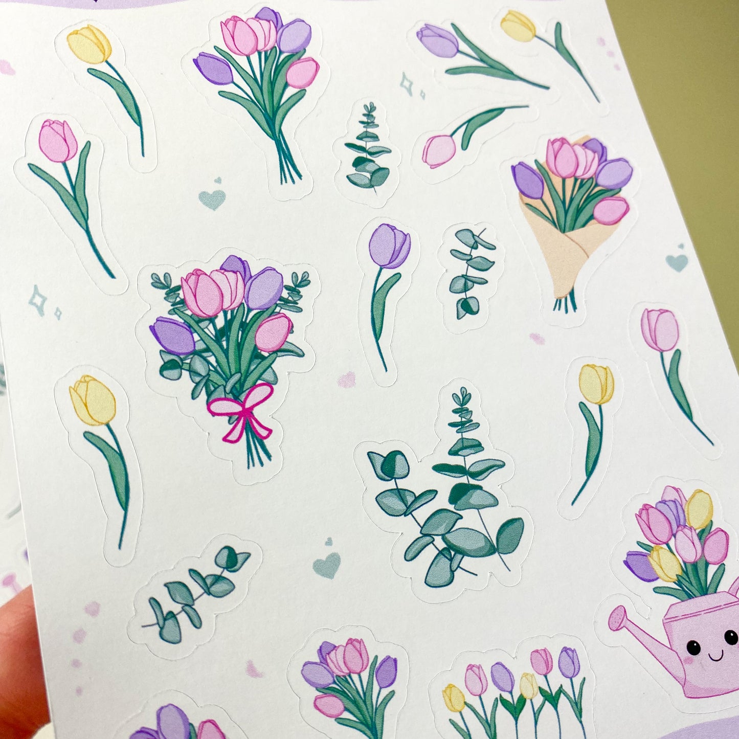 Hoja de Pegatinas Kawaii - Tulipanes - Decoración Bullet Journal