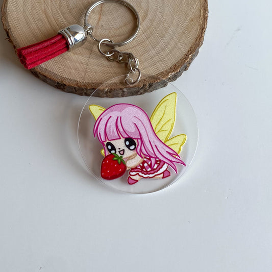 Llavero - Luna con Fresa - Hada Estilo Kawaii